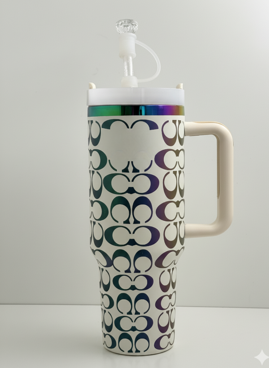 40oz holographic monogram travel cup – white