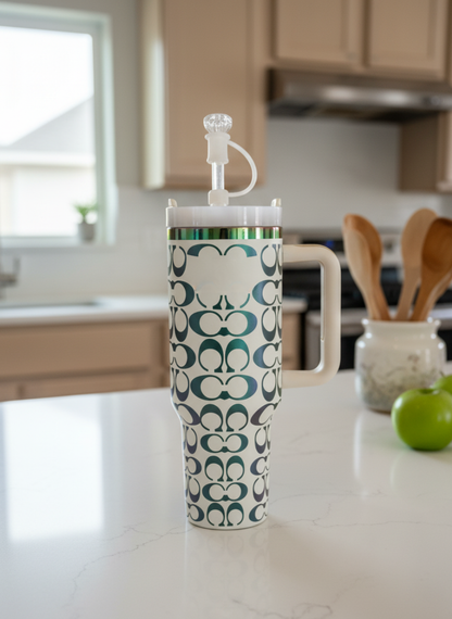 40oz holographic monogram travel cup – white