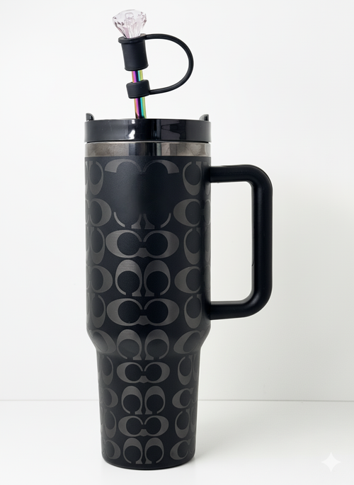 40oz holographic monogram travel cup – black and silver