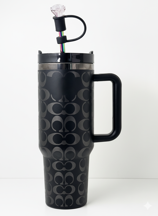 40oz holographic monogram travel cup – black and silver
