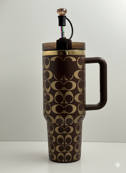 40oz holographic monogram travel cup – brown