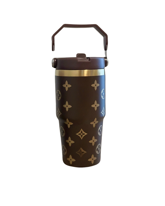 Luxury LV flip-straw travel cup